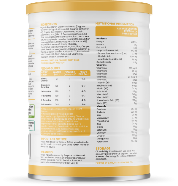 Infant Formula back view Sữa Công Thức Thực Vật Hữu Cơ Cho Trẻ Em Sprout ORGANIC 0 - 12 THÁNG